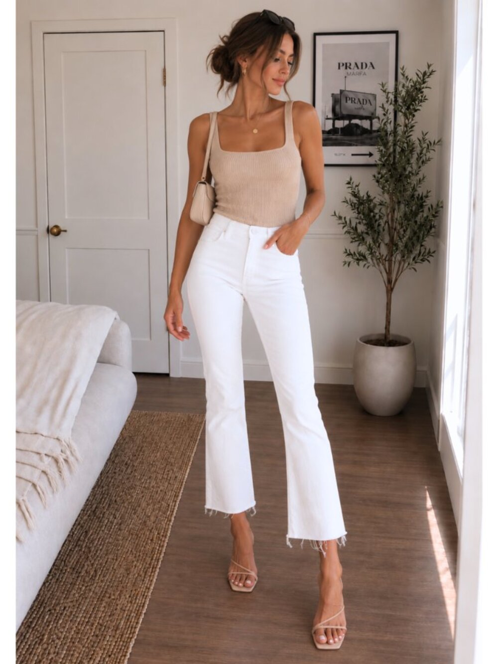 MOTHER Hustler Ankle Fray Jeans 23 Fairest of Them All White $228